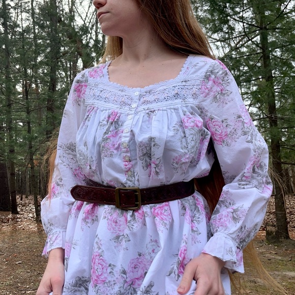 2021 Eileen West Floral Ruffle Nightgown Lace & Ribbon Trim Coquette Cottagecore - Picture 10 of 16